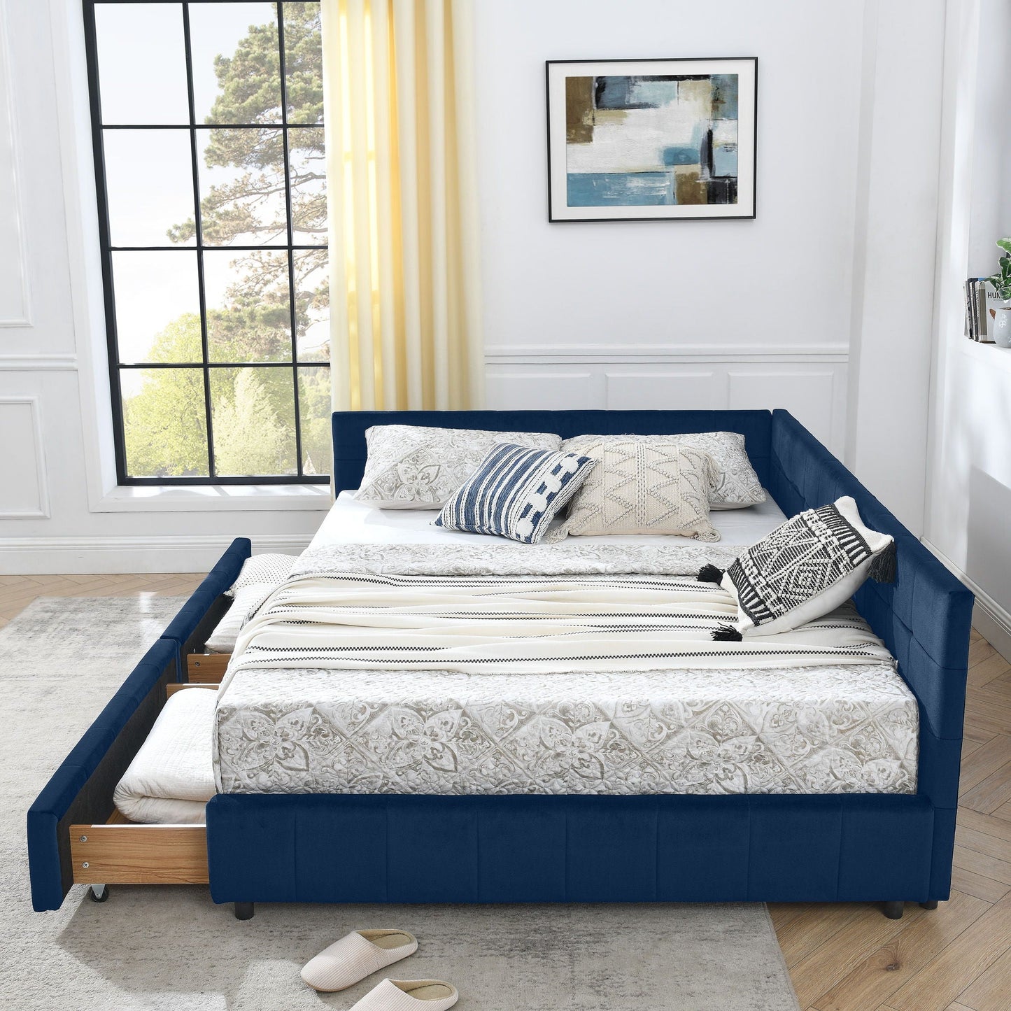 Elegant Upholstered Bed Frame And Armrests