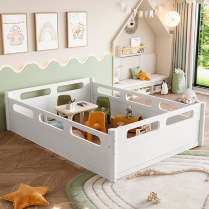 Two white full-size floor platform beds with full-length guardrails by HouseOfZazla on Tampa Home & Garden Store