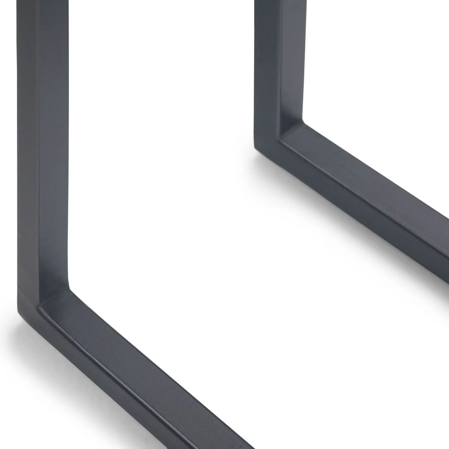 Skyler C Side Handcrafted Table leg close-up; dark gray metal frame with squared feet on Tampa Home & Garden Store