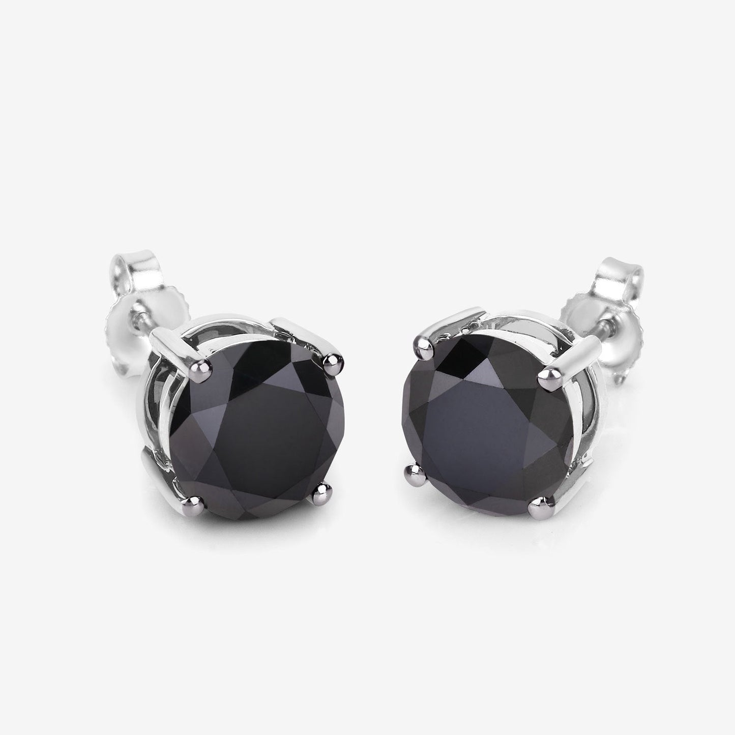 Black diamond stud earrings in 14K white gold, 4.25ct round-cut with secure prong settings on Tampa Home & Garden Store
