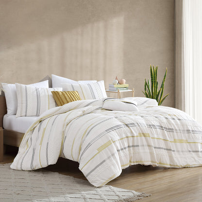 Whitten 6 PC Comforter Cover Set King white with grey and gold striped pattern HouseOfZazla on Tampa Home & Garden Store