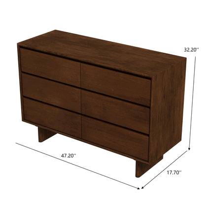 Brown mid-century dresser with 6 drawers, solid wood, HouseOfZazla 47.2W x 32.2H x 17.7D on Tampa Home & Garden Store