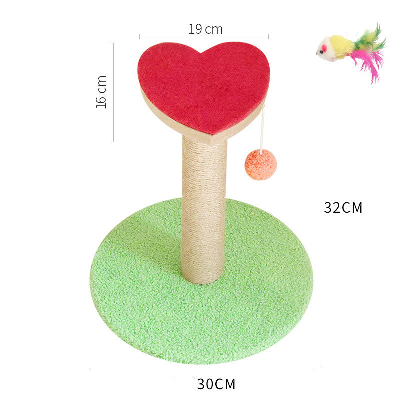 Grinding Claws And Teasing Cat Toys heart-top scratch post beige sisal with green base on Tampa Home & Garden Store
