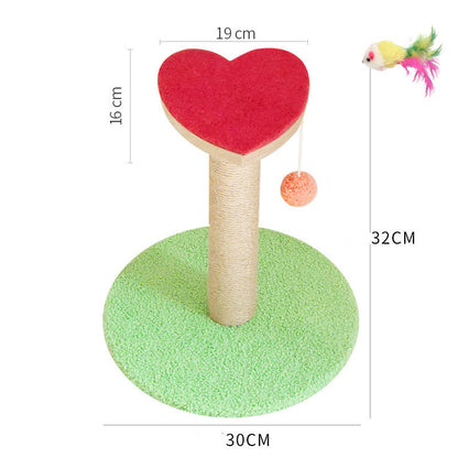 Grinding Claws And Teasing Cat Toys heart-top scratch post beige sisal with green base on Tampa Home & Garden Store