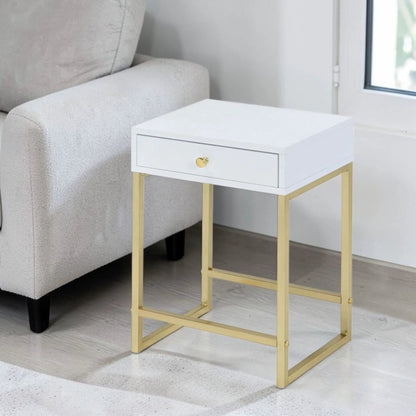 Coleen elegant design accent table white with gold metal frame and single drawer knob Unique Piece Furniture on Tampa Home & Garden Store