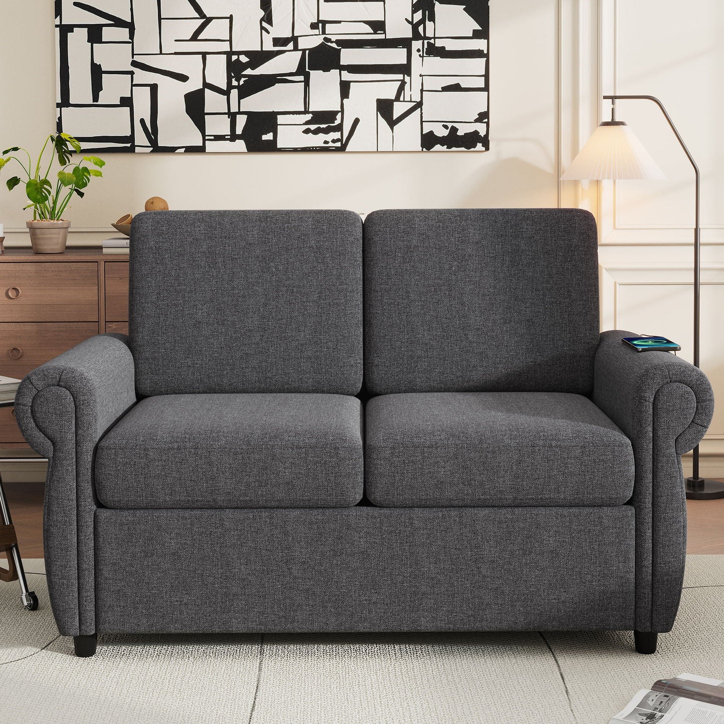 Pull Out Sofa Bed With Twin Memory Foam Mattress