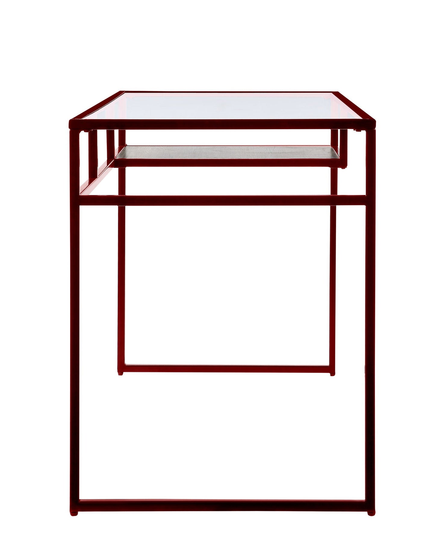 Yasin Glass Top Writing Desk red metal frame with clear glass top and lower shelf by HouseOfZazla on Tampa Home & Garden Store