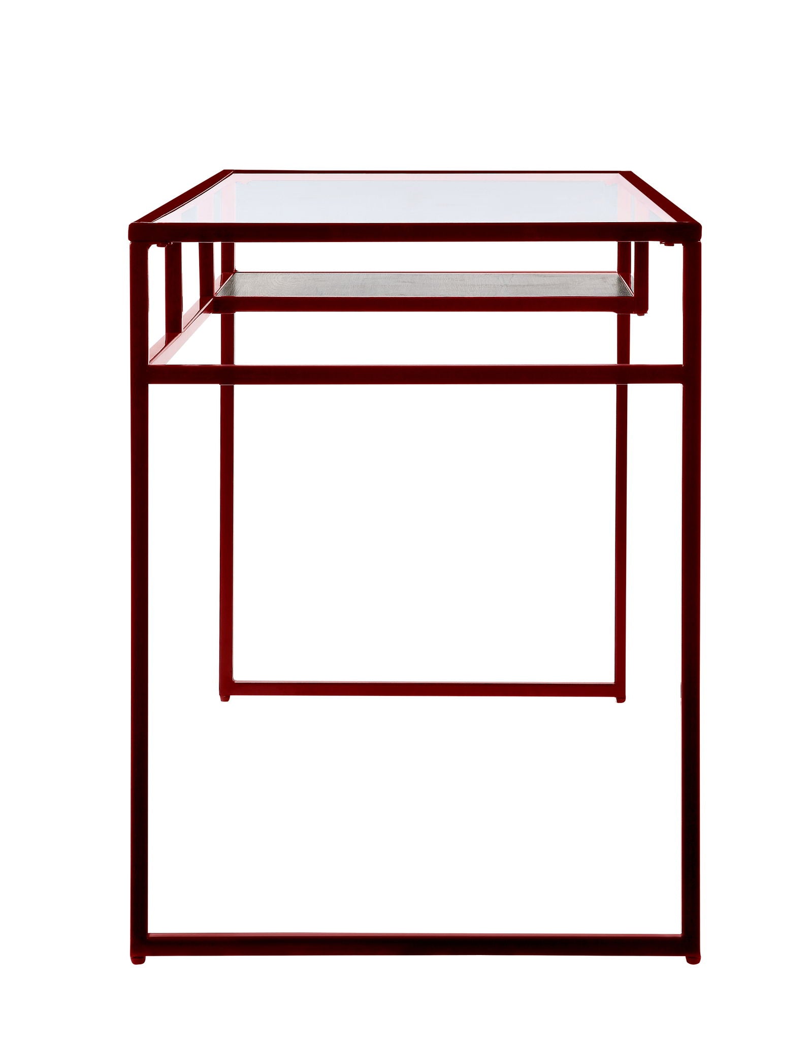 Yasin Glass Top Writing Desk red metal frame with clear glass top and lower shelf by HouseOfZazla on Tampa Home & Garden Store