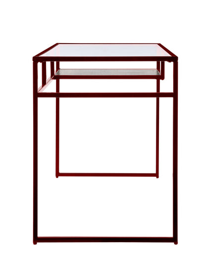 Yasin Glass Top Writing Desk red metal frame with clear glass top and lower shelf by HouseOfZazla on Tampa Home & Garden Store