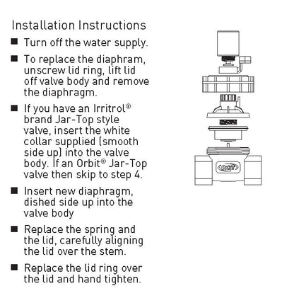 Jar Top Automatic Valve Diaphragm Orbit Irrigation underground sprinkler valve with diagram on Tampa Home & Garden Store