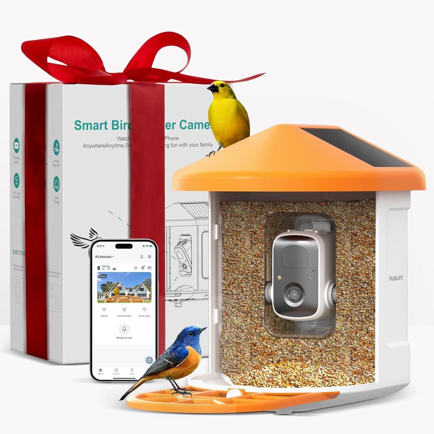 Smart Feeder Surveillance Wireless Camera bird feeder with orange roof and seed chamber on Tampa Home & Garden Store