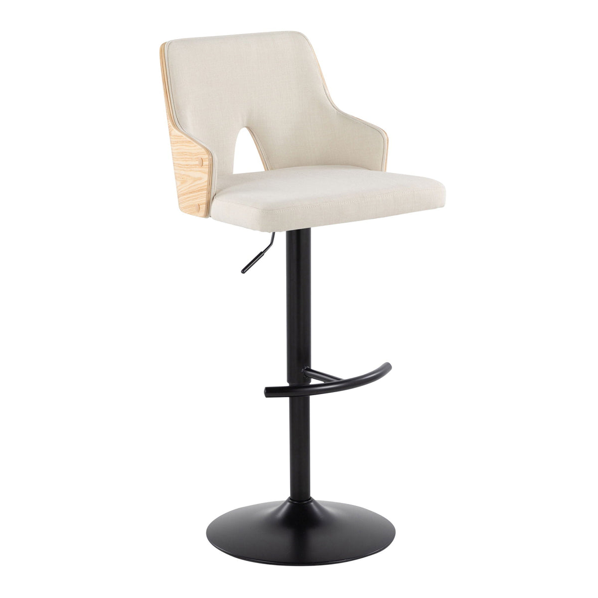 Contemporary adjustable barstool set with swivel beige upholstery, black pedestal base on Tampa Home & Garden Store