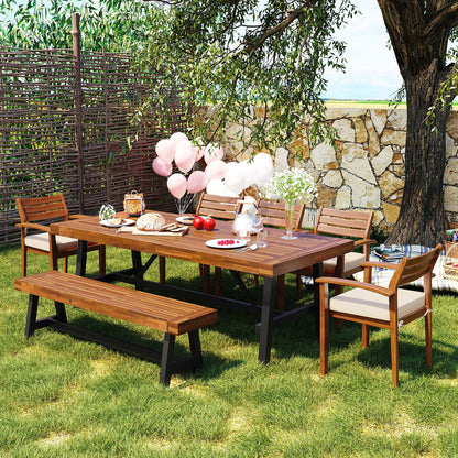 GO Outdoor Wood Dining Set for 7-8 Persons natural wood table with benches and chairs on Tampa Home & Garden Store