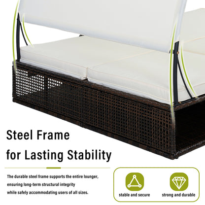 U_STYLE outdoor steel frame sun lounger with adjustable backrest, white cushions, wicker base on Tampa Home & Garden Store
