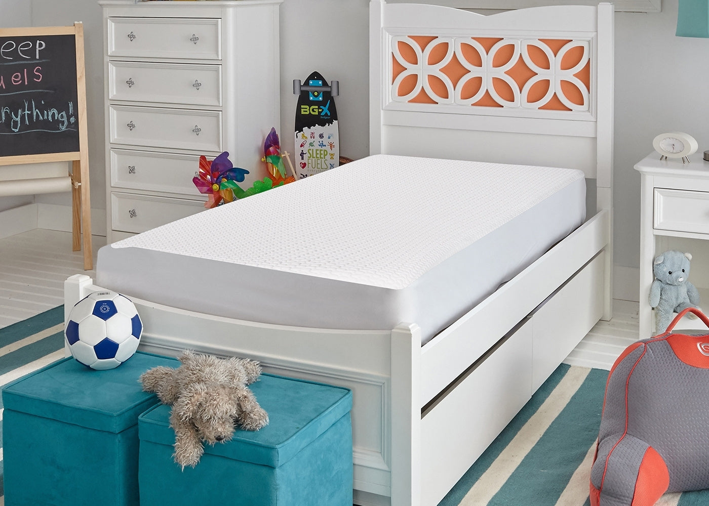 BedGear Kid's Dri-Tec Mattress Protector Twin on a white kid's bed with textured top on Tampa Home & Garden Store