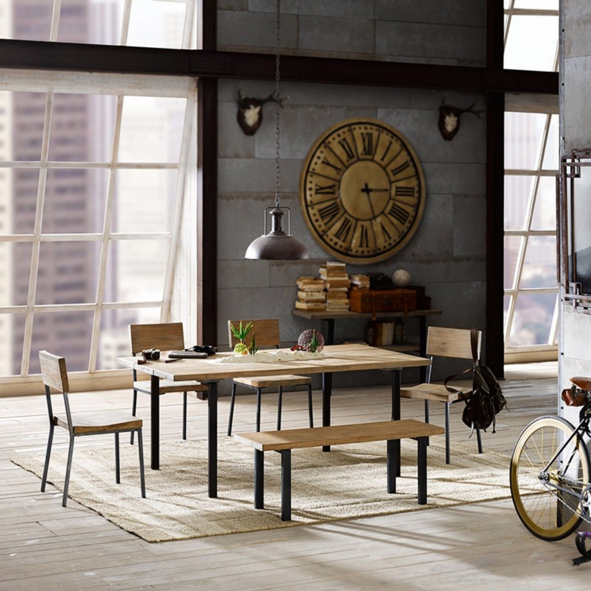Tacoma dining chair set in gray solid hardwood with metal construction HouseOfZazla on Tampa Home & Garden Store