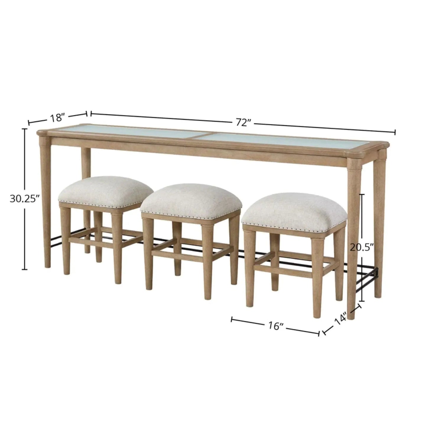 Glass Console Table With 3 Stools Frosted