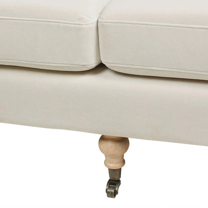 Alana Lawson Two Cushion Tightback Sofa, cream fabric, stationary sofa with wood leg and caster on Tampa Home & Garden Store