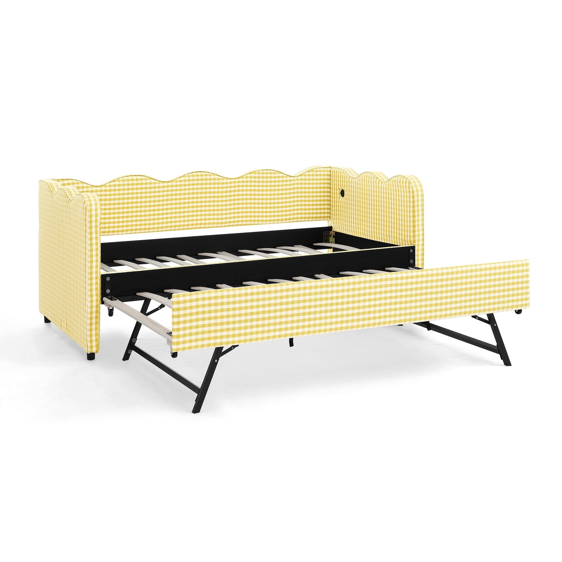 Cozy Gingham Daybed with Trundle twin size sofa bed in yellow check fabric by HouseOfZazla on Tampa Home & Garden Store