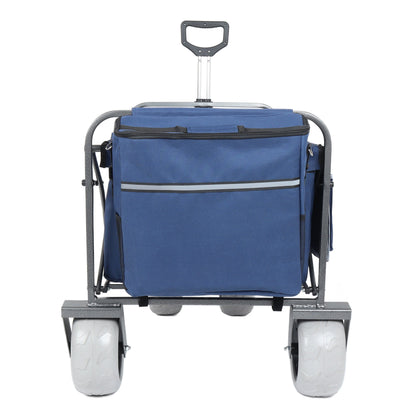 Beach wagon with big sand wheels, blue fabric bag, gray metal frame, 500lbs capacity on Tampa Home & Garden Store