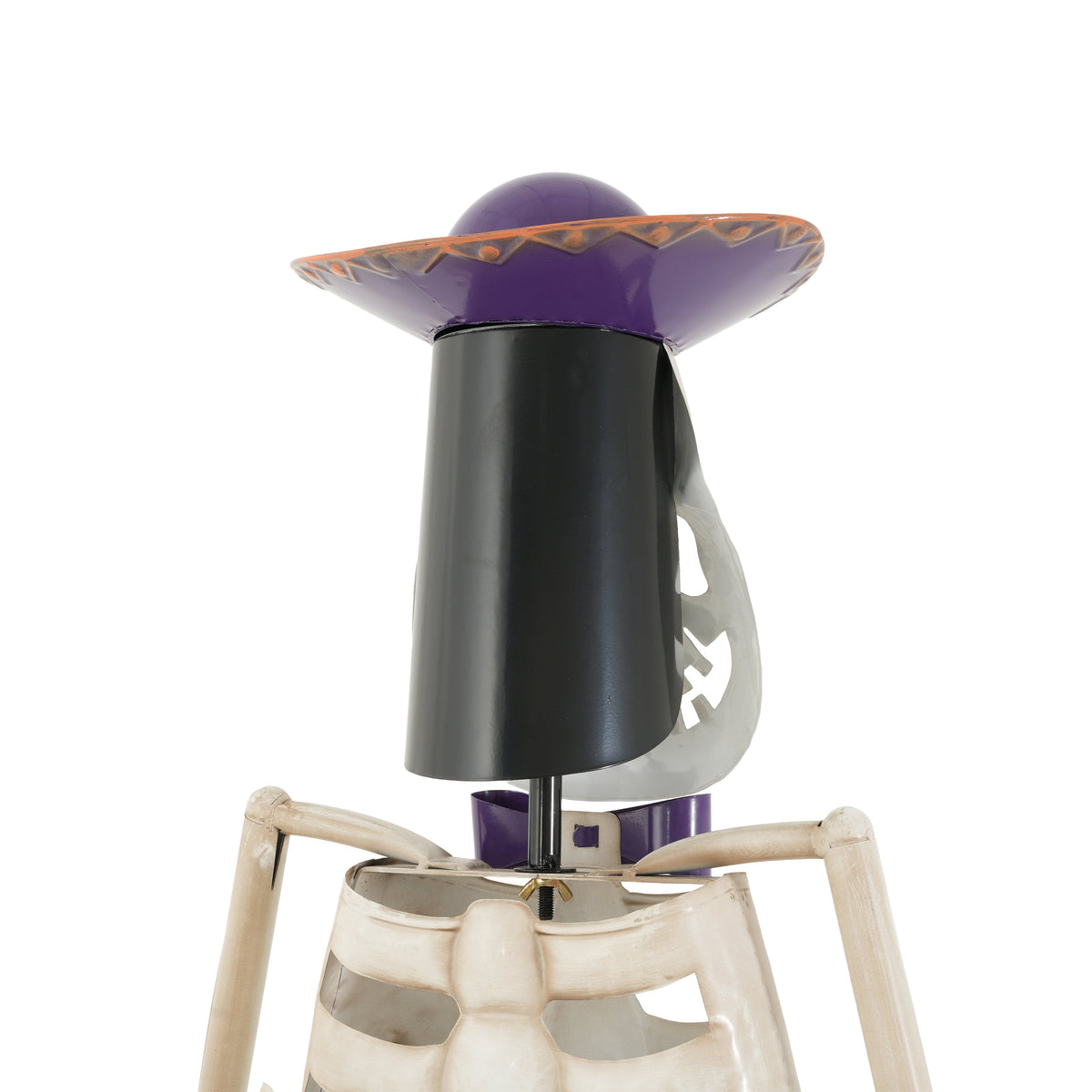 Halloween Skeleton and Metal Guitar yard decor with purple hat and beige skeleton on Tampa Home & Garden Store
