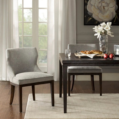 Hutton Dining Side Chair set of 2, gray upholstered chairs with dark wood legs on Tampa Home & Garden Store