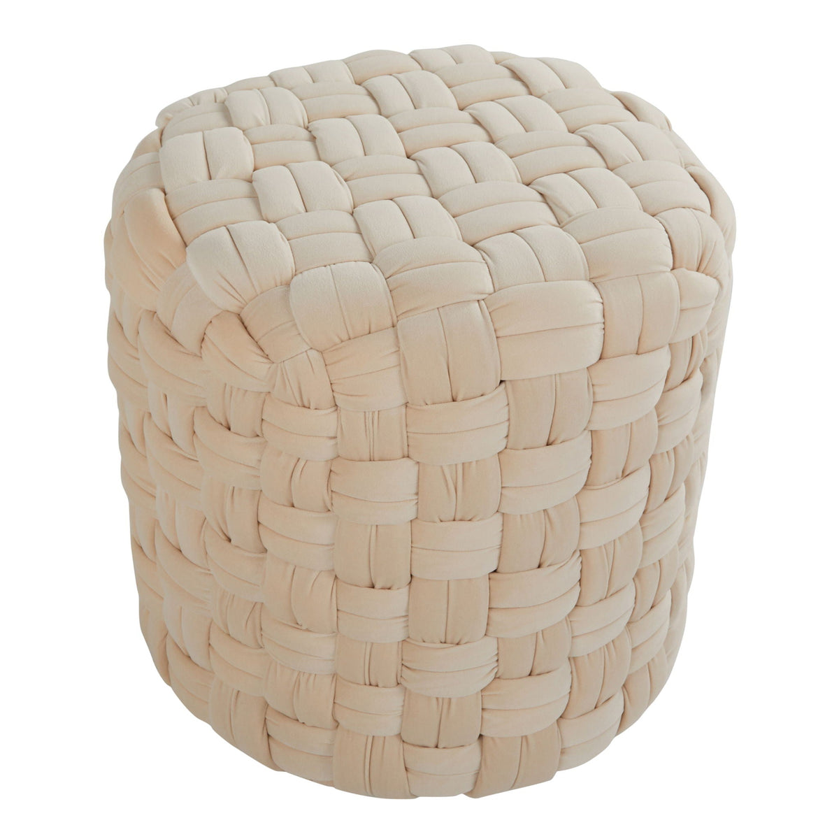 Braided round ottoman by HouseOfZazla in beige fabric; accent piece on Tampa Home & Garden Store