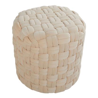 Braided round ottoman by HouseOfZazla in beige fabric; accent piece on Tampa Home & Garden Store