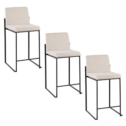 Fuji high-back counter stool set beige upholstery black metal frame four stools HouseOfZazla on Tampa Home & Garden Store