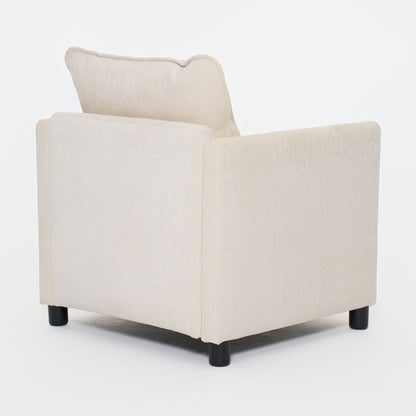 Modern Reading Armchair by HouseOfZazla in beige textured fabric with black legs on Tampa Home & Garden Store