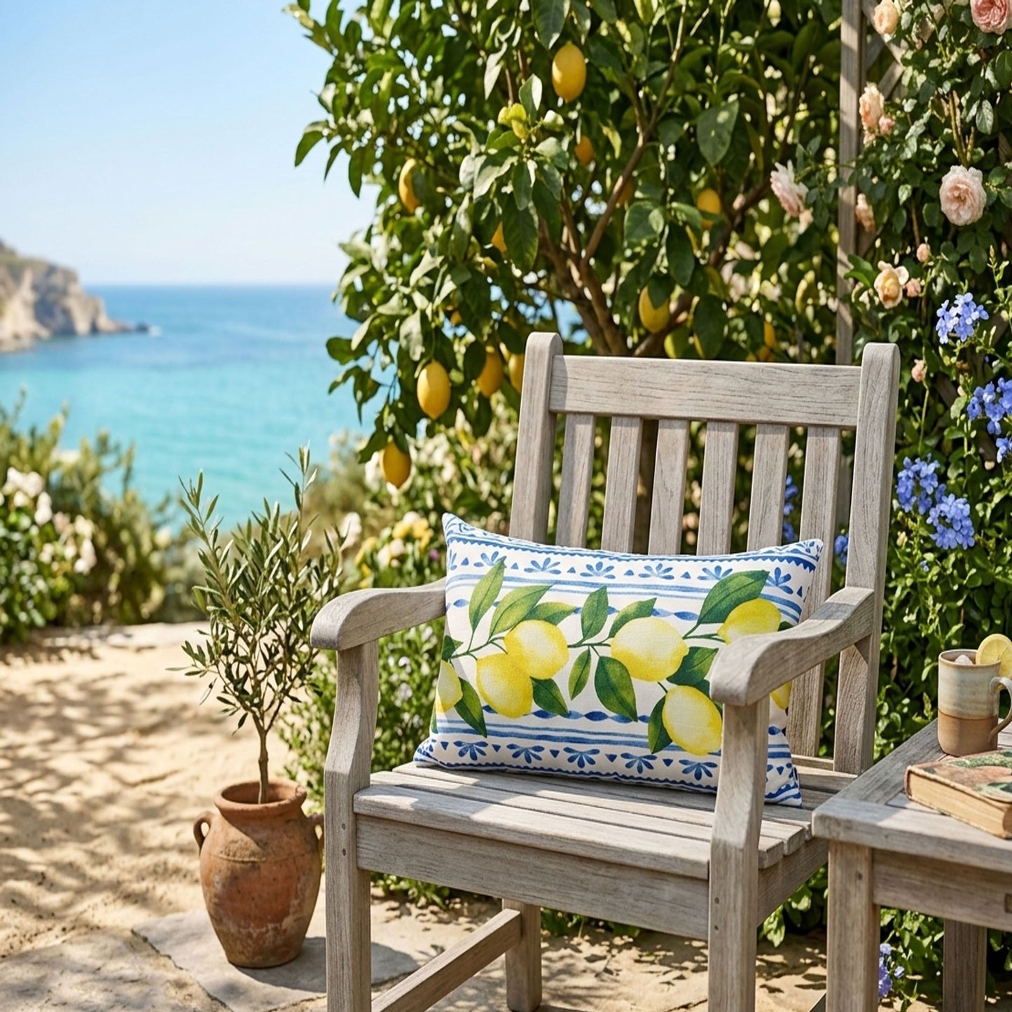 Summer Lemon Lumbar Pillow and Outdoor Cushion