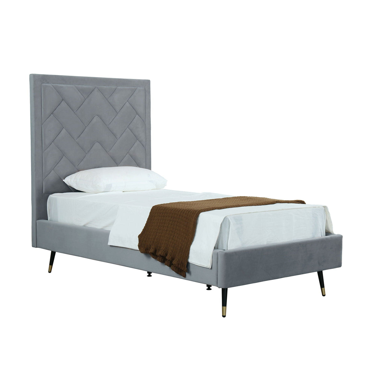 Crosby upholstered bed with tufted gray headboard and slats by HouseOfZazla on Tampa Home & Garden Store