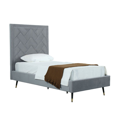 Crosby upholstered bed with tufted gray headboard and slats by HouseOfZazla on Tampa Home & Garden Store