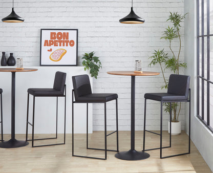 Set of four high-back contemporary barstools with black cushions and slim metal frames on Tampa Home & Garden Store
