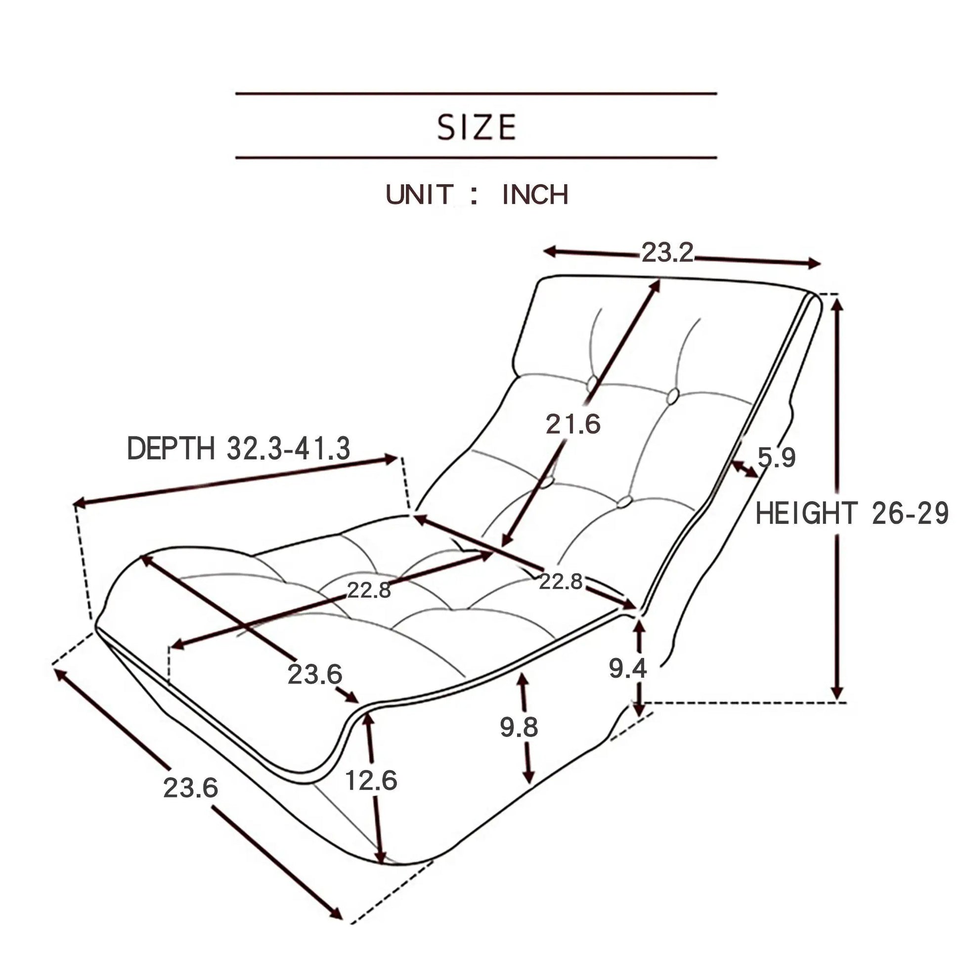 Reclining Japanese chair lazy sofa with tatami-style tufted cushions and adjustable backrest on Tampa Home & Garden Store