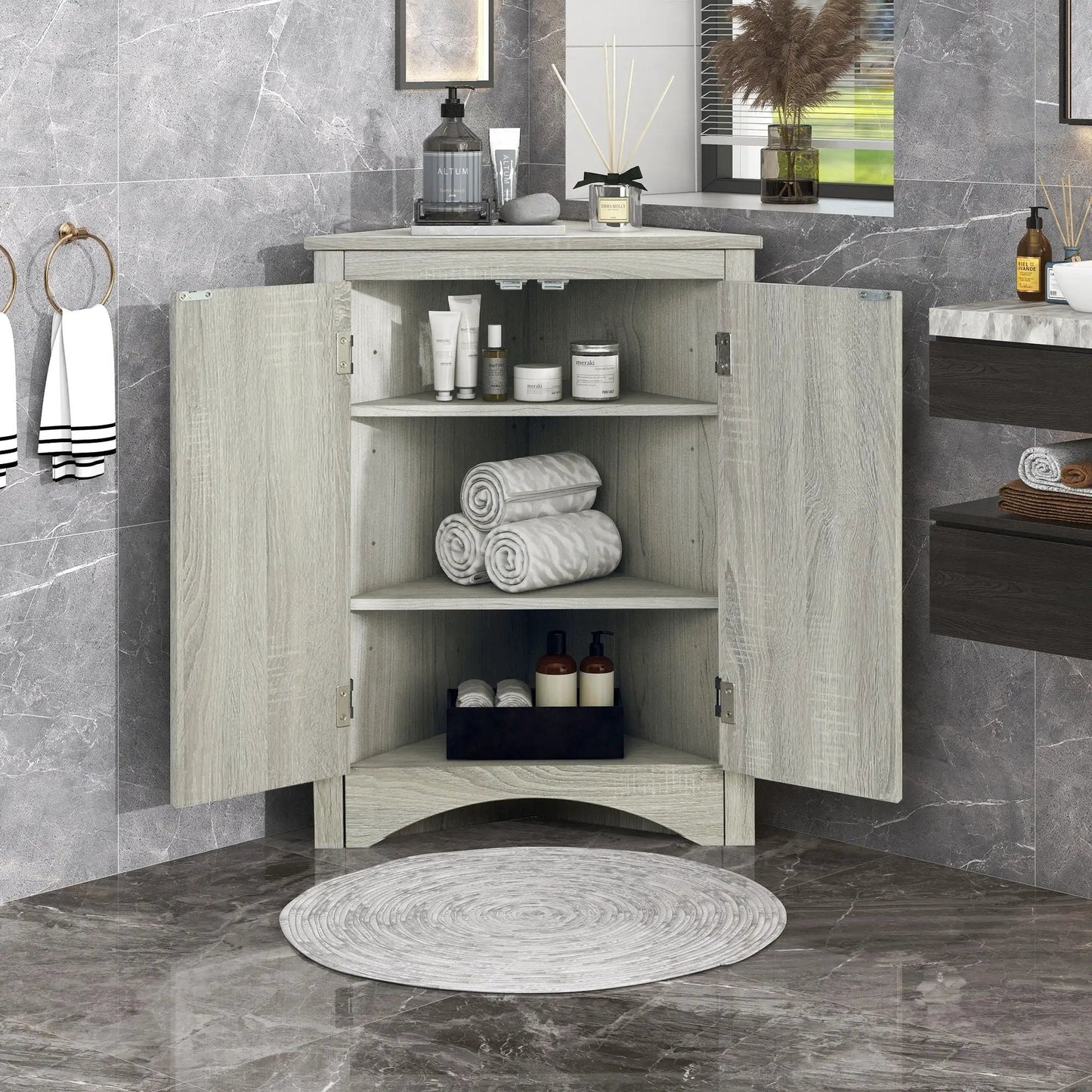 Triangle Bathroom Cabinet with Adjustable Shelves