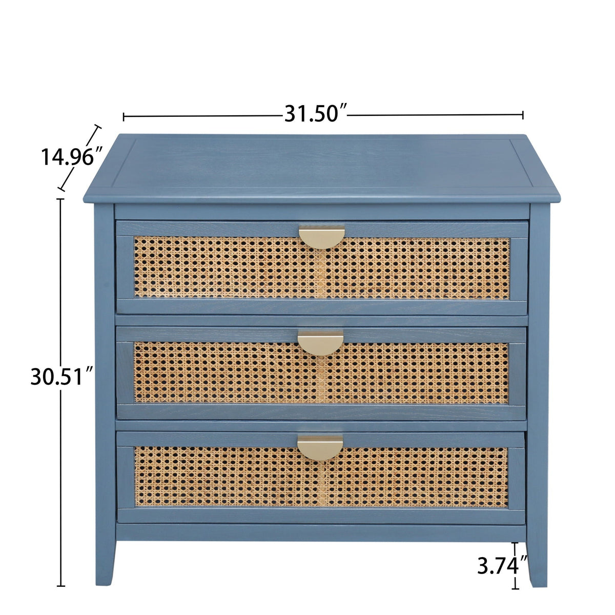 3 Drawer Cabinet blue accent nightstand with natural rattan caning by HouseOfZazla on Tampa Home & Garden Store