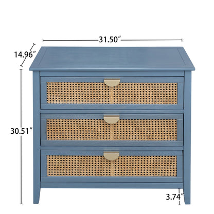 3 Drawer Cabinet blue accent nightstand with natural rattan caning by HouseOfZazla on Tampa Home & Garden Store
