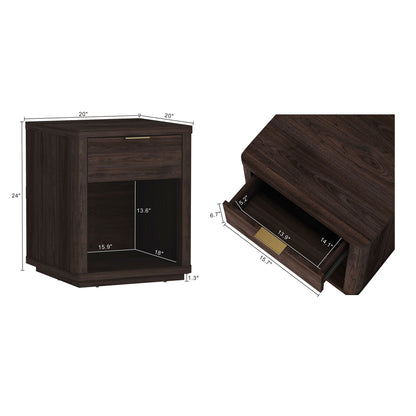 Evelyn nightstand with 1 drawer and open shelf in dark brown wood grain by HouseOfZazla on Tampa Home & Garden Store