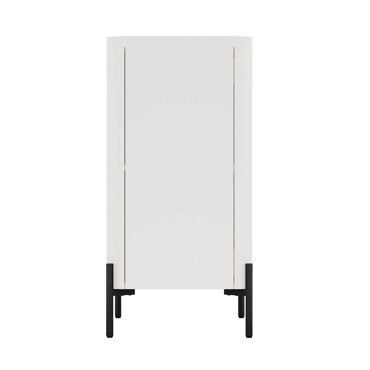 Abbey Accent Cabinet white finish with black metal legs, rounded edges HouseOfZazla on Tampa Home & Garden Store