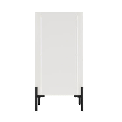Abbey Accent Cabinet white finish with black metal legs, rounded edges HouseOfZazla on Tampa Home & Garden Store