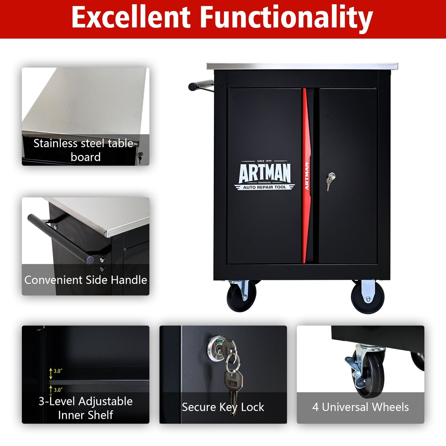 Double Door Steel Tool Cart for the Home and Shop