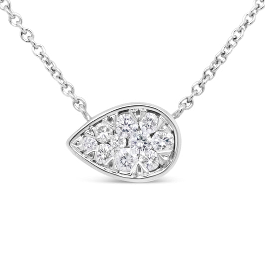 14K white gold teardrop pendant with pavé round diamonds on chain by Bids.com on Tampa Home & Garden Store