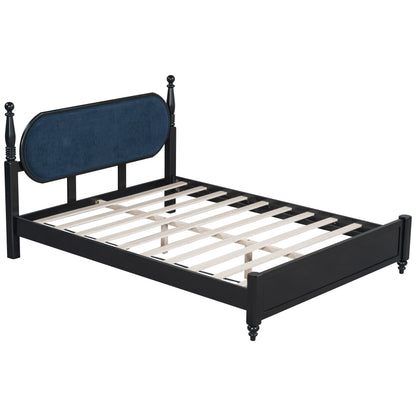 Queen Upholstered Bed Frame With Wood and Slats