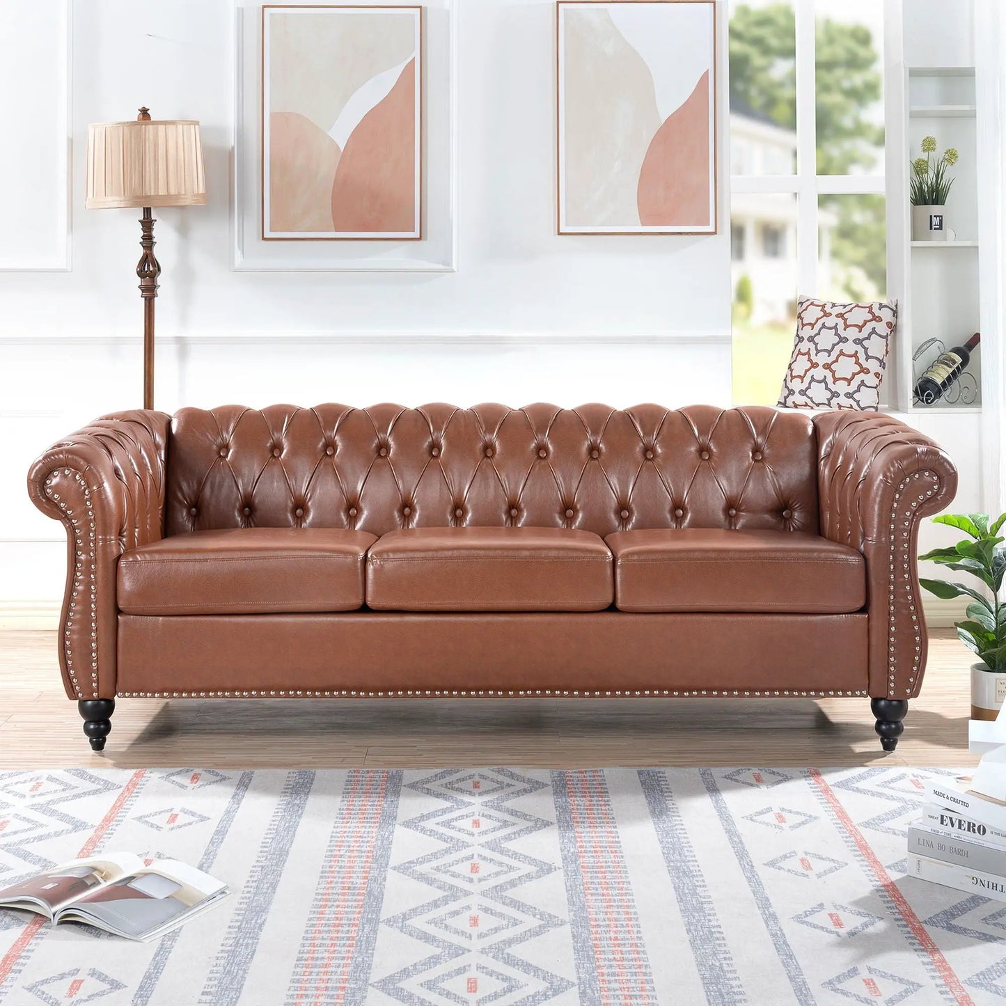 Rolled Arm Chesterfield 3 Seater brown leather with tufted cushions Unique Piece Furniture on Tampa Home & Garden Store