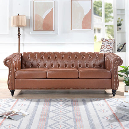 Rolled Arm Chesterfield 3 Seater brown leather with tufted cushions Unique Piece Furniture on Tampa Home & Garden Store
