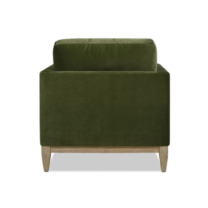 Chaise lounge chair by HouseOfZazla in olive green velvet with removable cushions and wood legs on Tampa Home & Garden Store