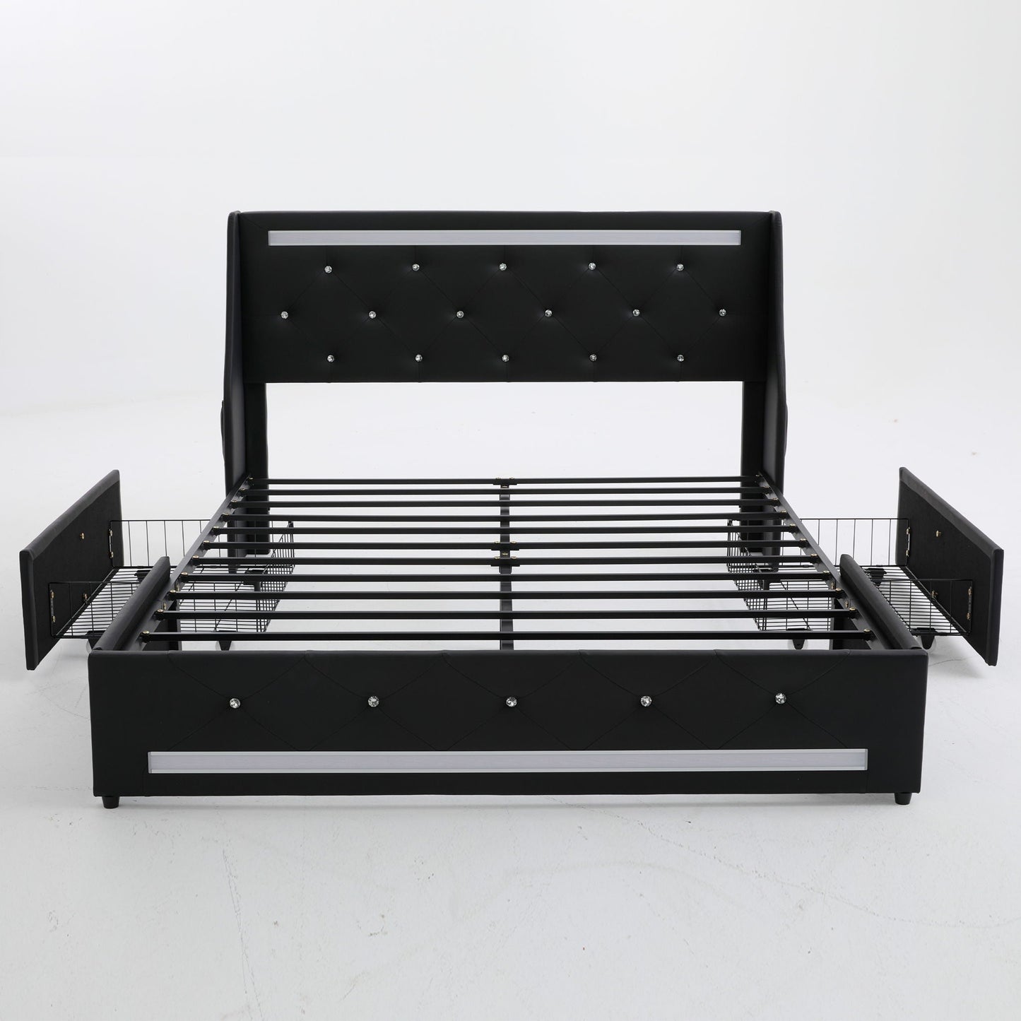 Wingback Upholstered Bed Frame Led and Usb