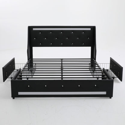 Wingback Upholstered Bed Frame Led and Usb