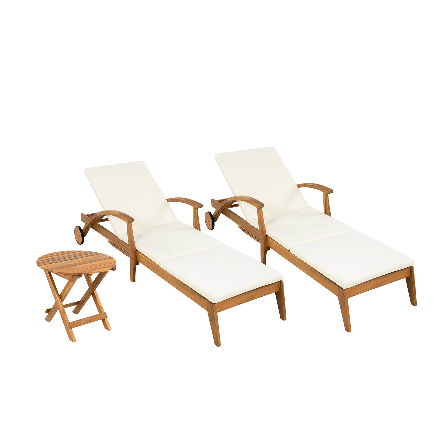Outdoor Acacia Wood Recliner and Table Set